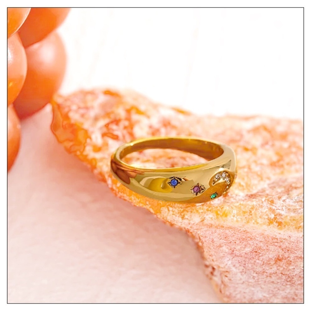MOON And Stars 14K Gold Ring